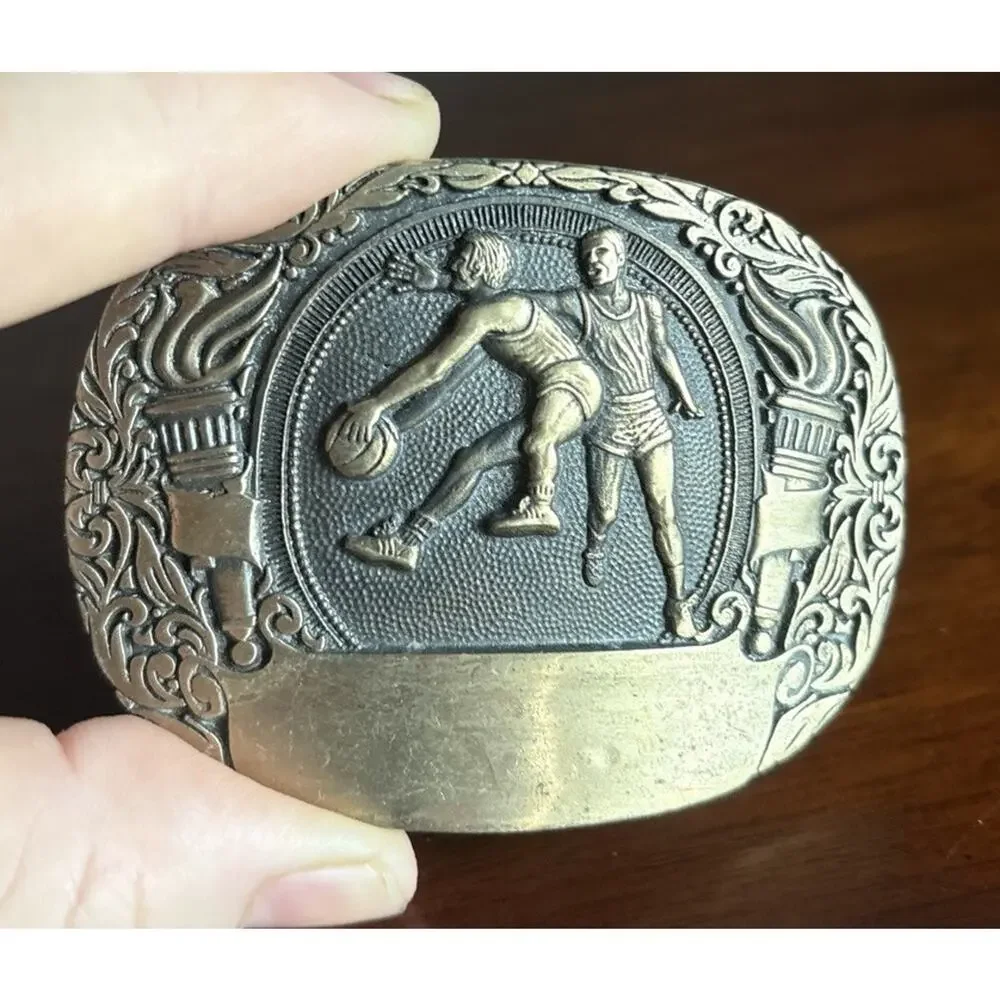 Vtg ADM Basketball Belt Buckle Award Design Medals Trophy Western Brass Gold